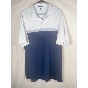 Peter Millar Crown Crafted Men's Two Tone Striped Polo Shirt Blue White Size XL